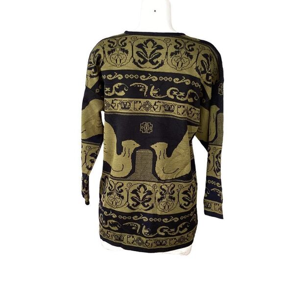 Vintage green bird print knit sweater pullover large. 0595 - Picture 4 of 7
